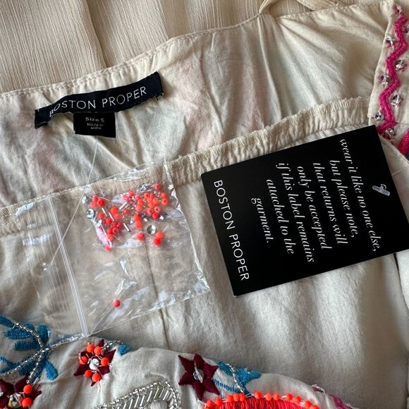 NEW Boston Proper Womens Small Dress Embroidered Floral Maxi Multicolor Beige - Picture 8 of 11